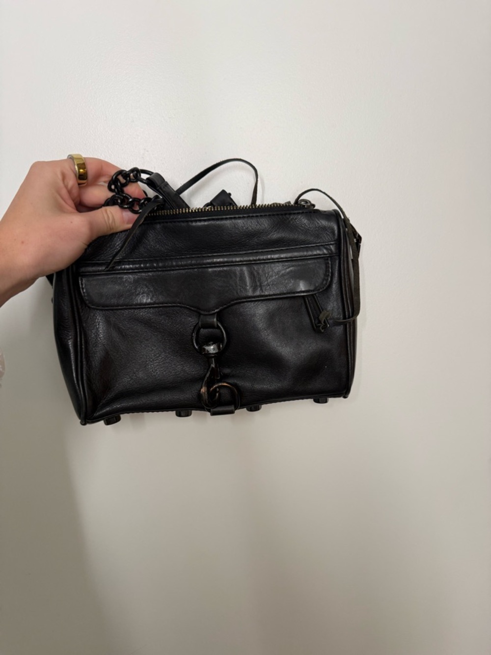 Rebecca Minkoff Black Leather Crossbody Bag with Chain Handle